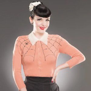 SPIDER WEB CARDIGAN Mischief Made Me pink pin up sweater M
